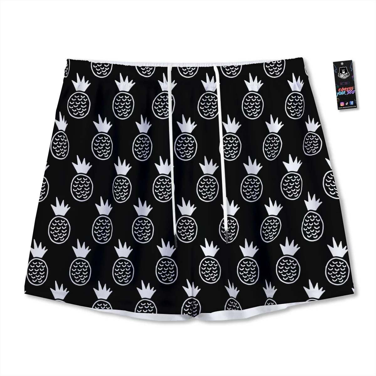 Cute Pineapple Black Print Pattern Mesh Shorts