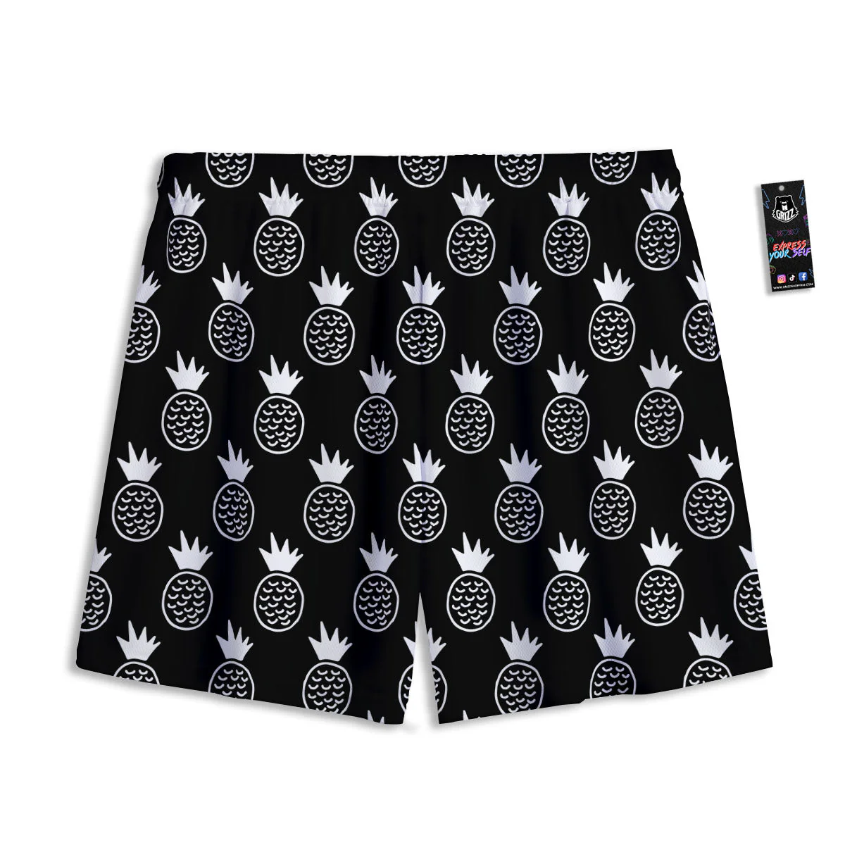 Cute Pineapple Black Print Pattern Mesh Shorts - Image 2