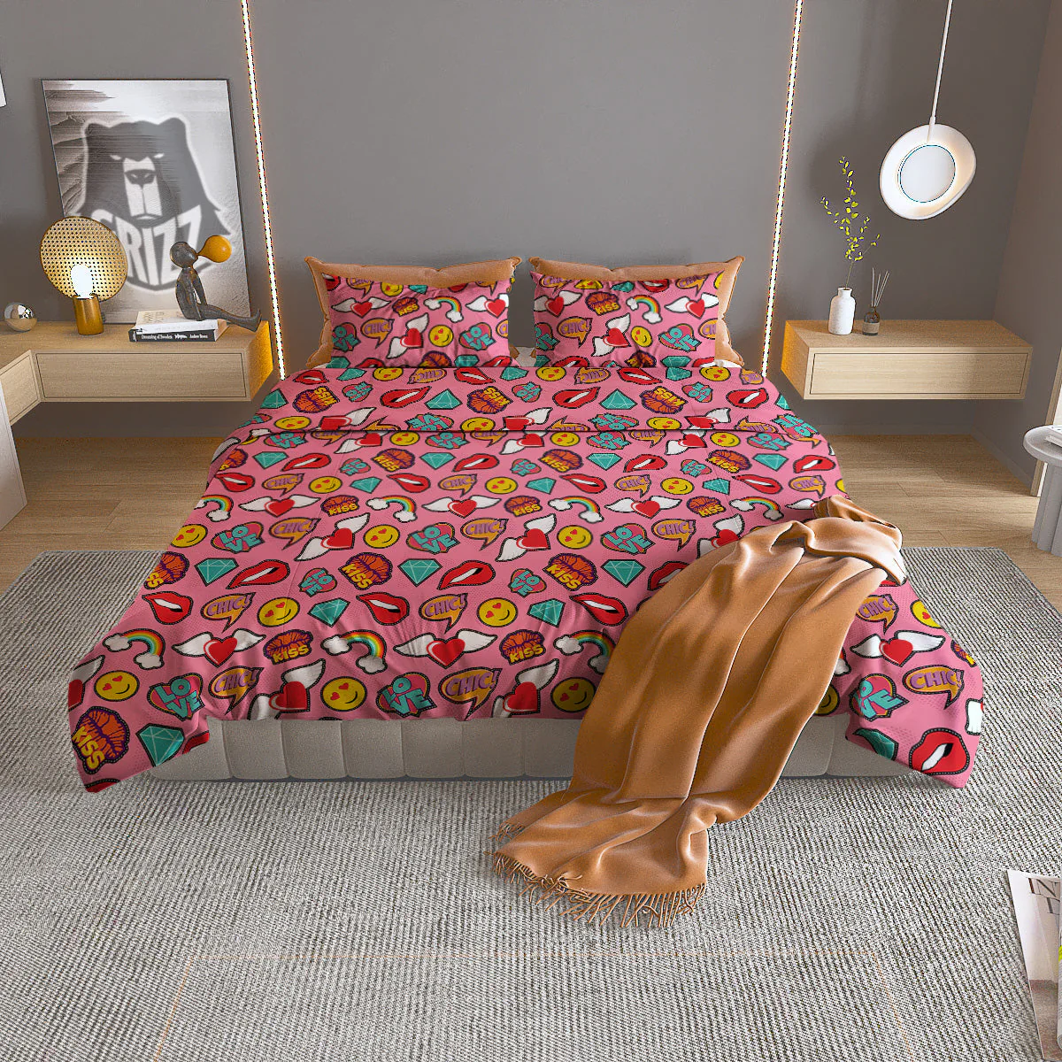 Cute Pink Girl In Pop Art Style Print Pattern Duvet Cover Bedding Set