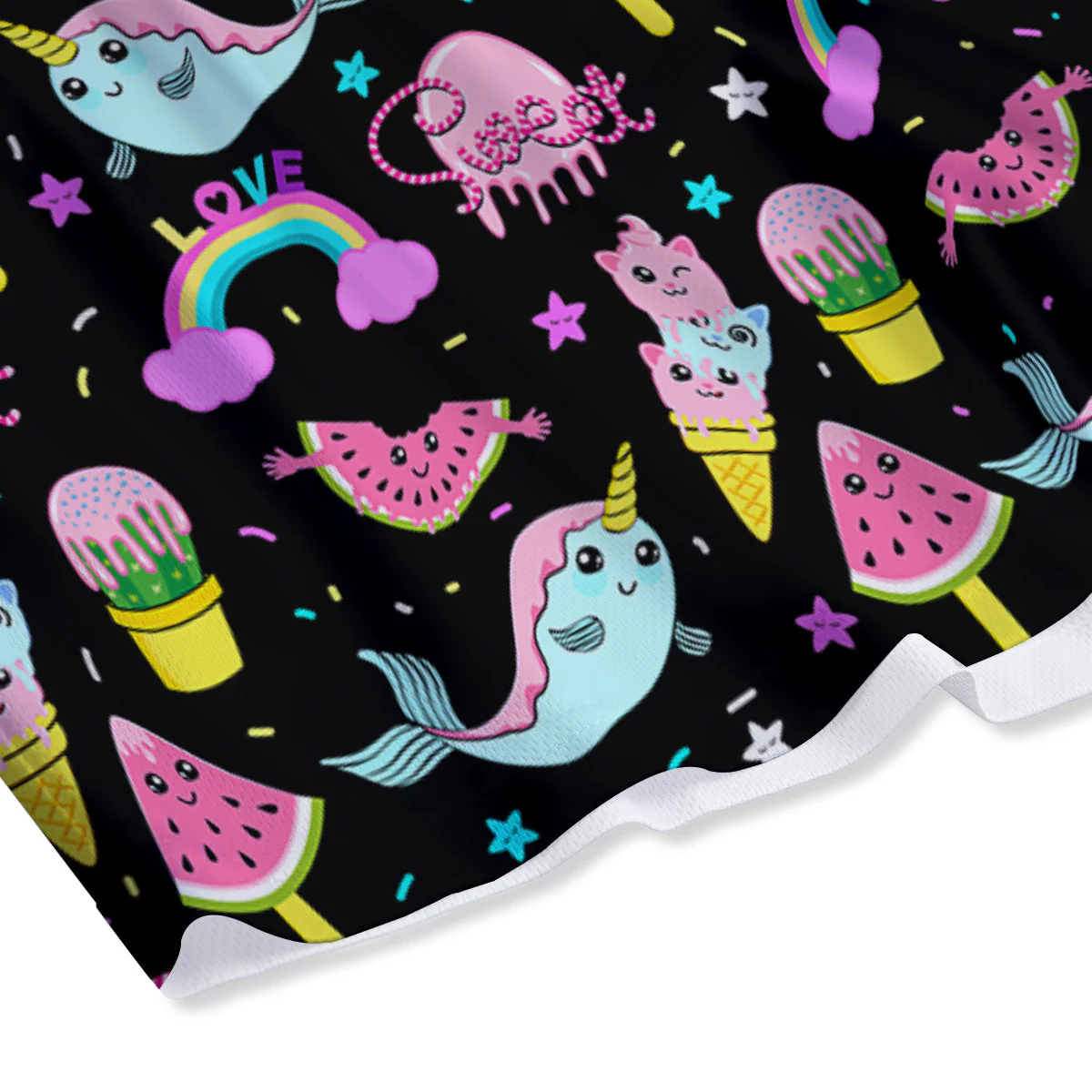 Cute Pink Ice Cream Narwhal Rainbow Print Pattern Mesh Shorts - Image 4
