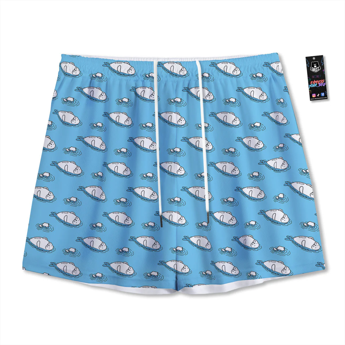 Cute Seal Swim Print Pattern Mesh Shorts