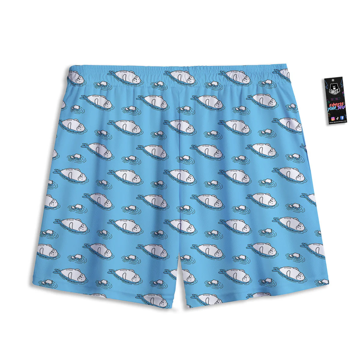 Cute Seal Swim Print Pattern Mesh Shorts - Image 2