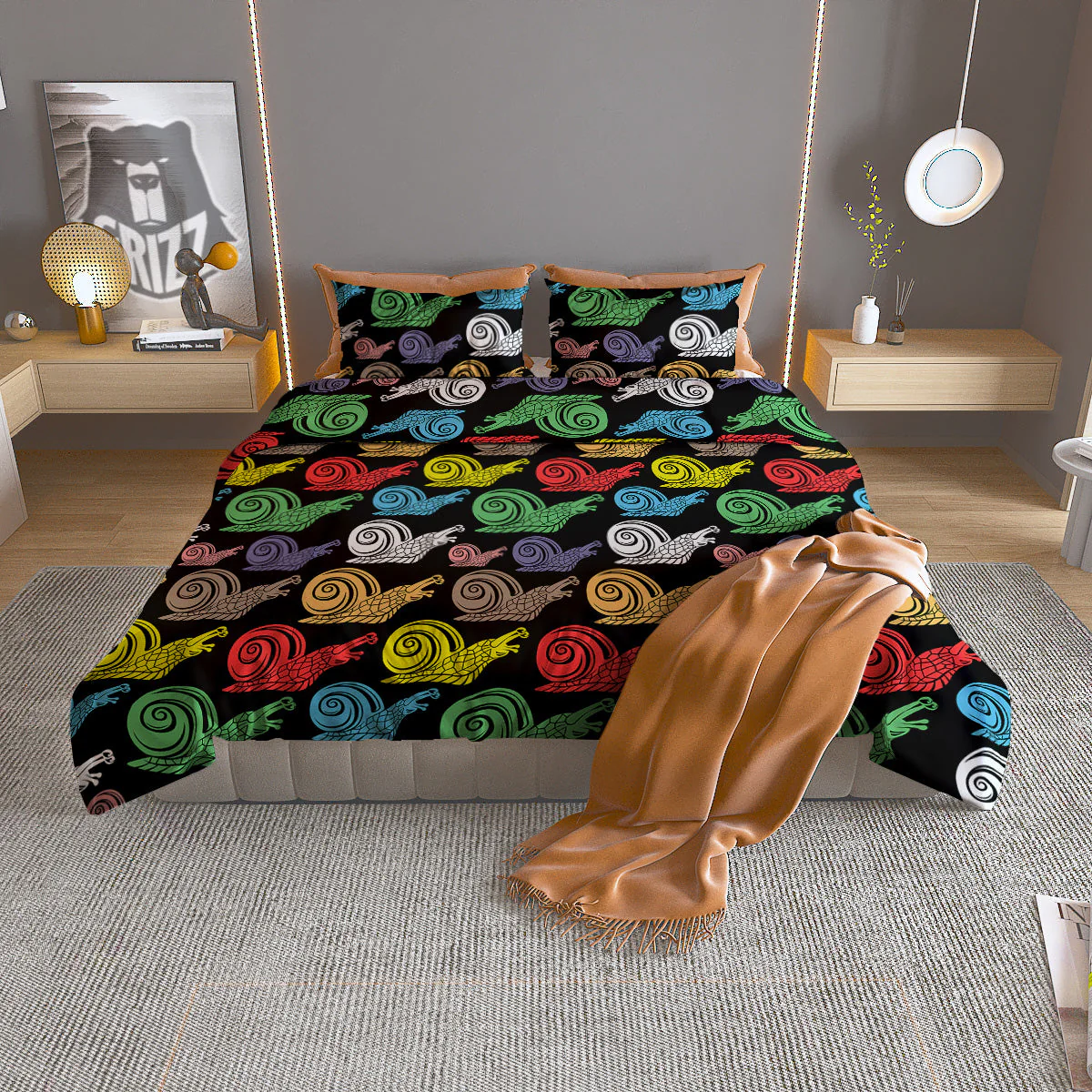 Cute Snails Colorful Print Pattern Duvet Cover Bedding Set