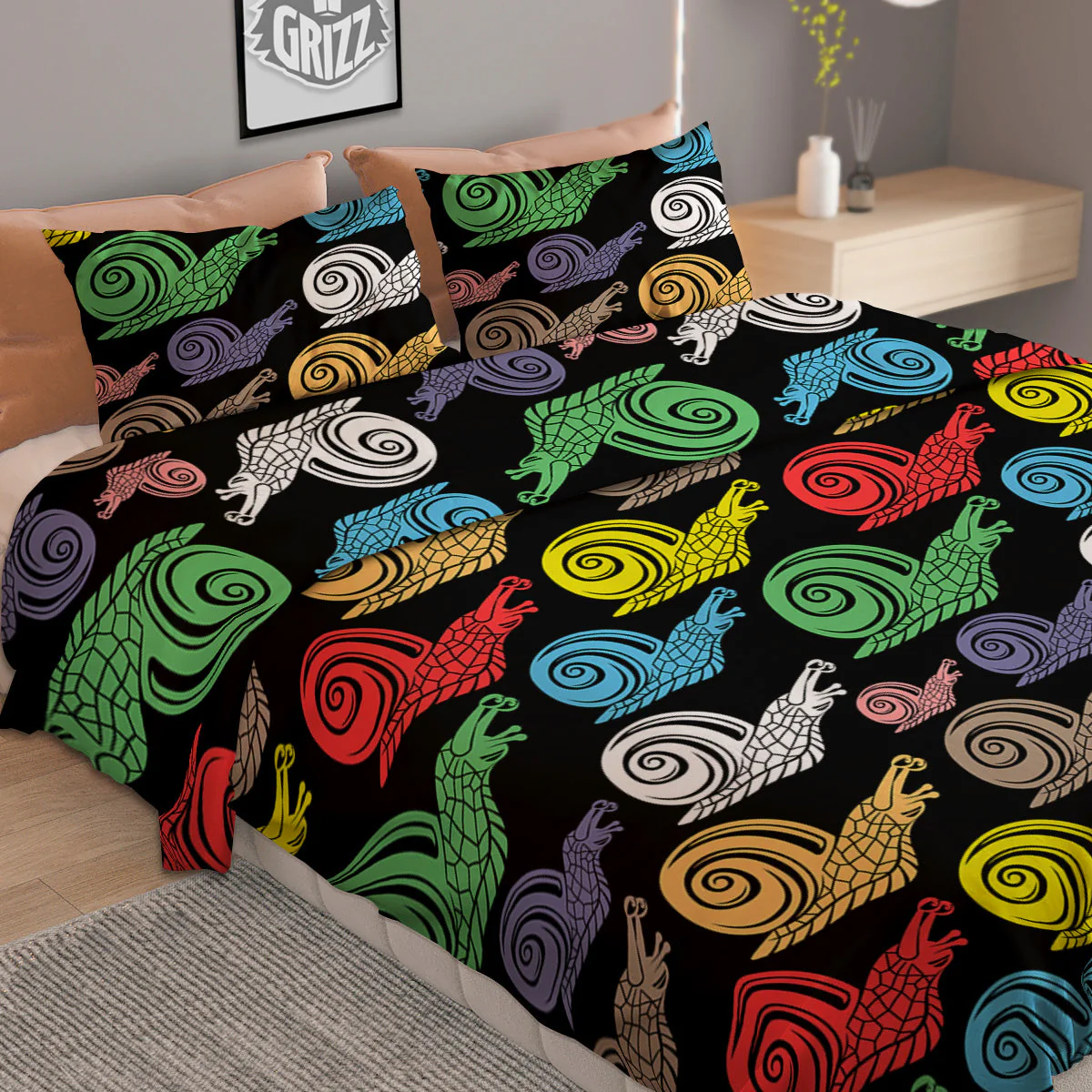Cute Snails Colorful Print Pattern Duvet Cover Bedding Set - Image 2