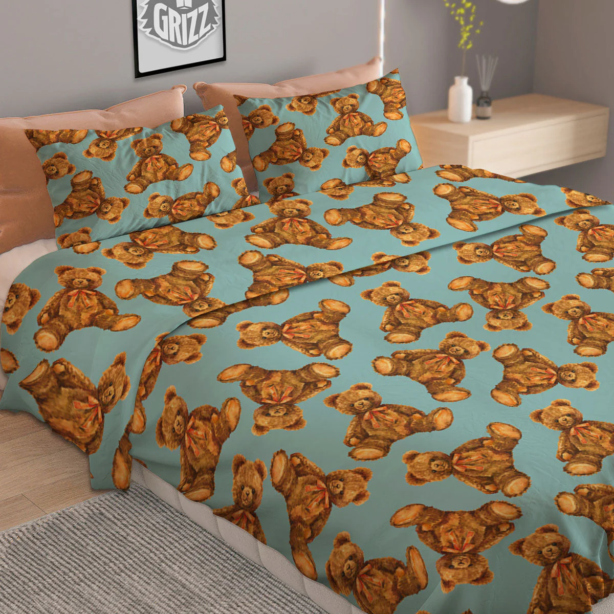 Cute Teddy Bear Print Pattern Duvet Cover Bedding Set - Image 2
