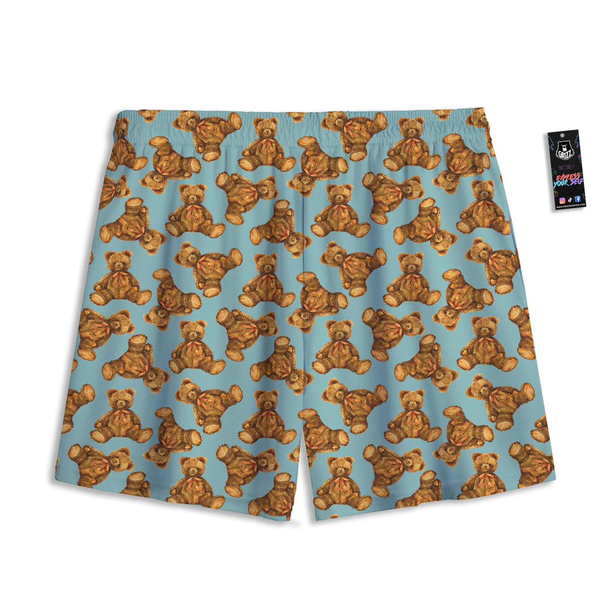 Cute Teddy Bear Print Pattern Mesh Shorts - Image 2