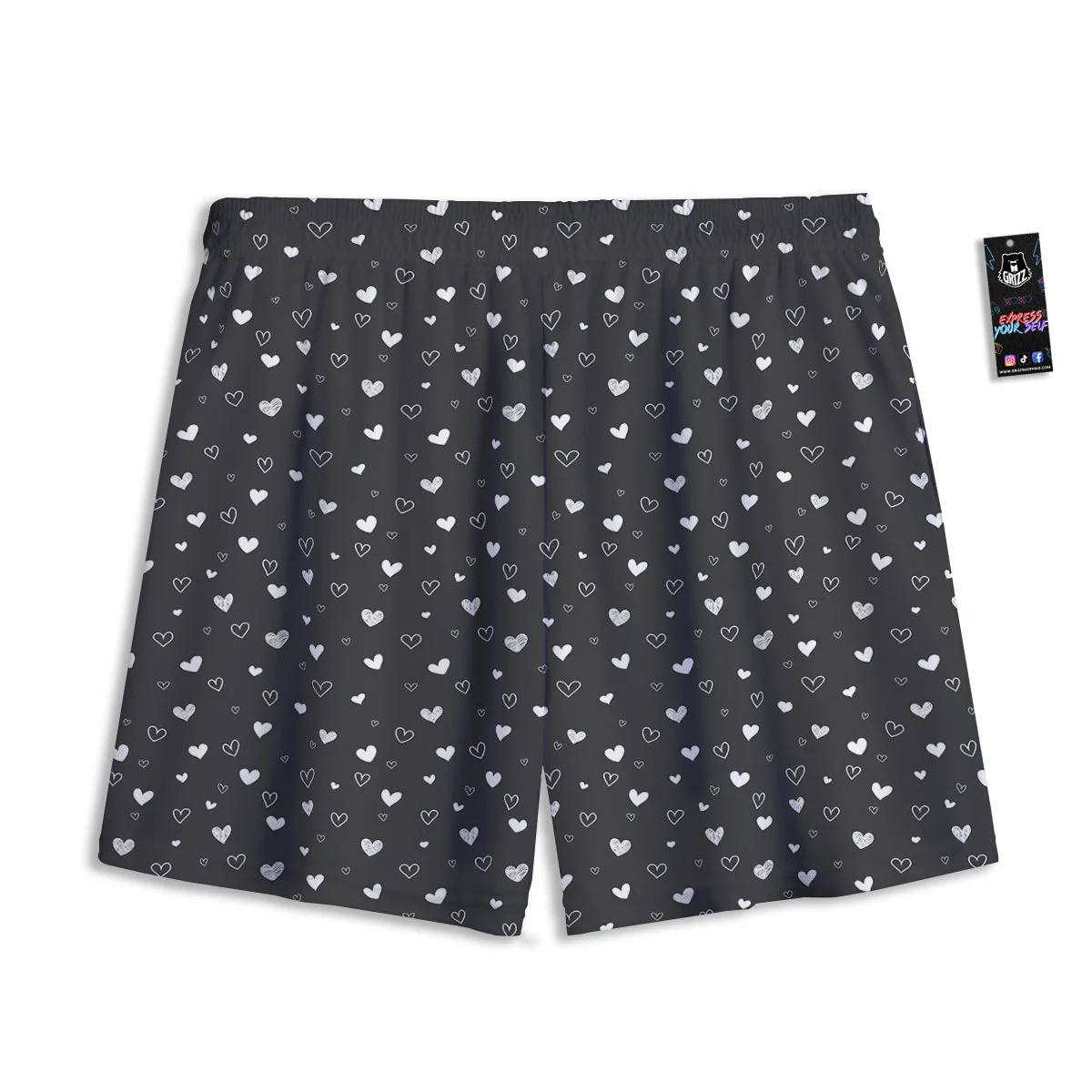 Cute White Heart And Black Print Pattern Mesh Shorts - Image 2
