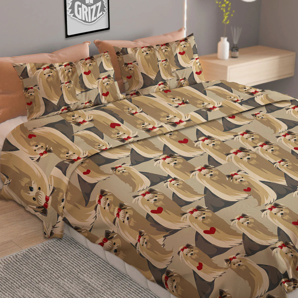Cute Yorkshire Terrier Print Pattern Duvet Cover Bedding Set - Image 2