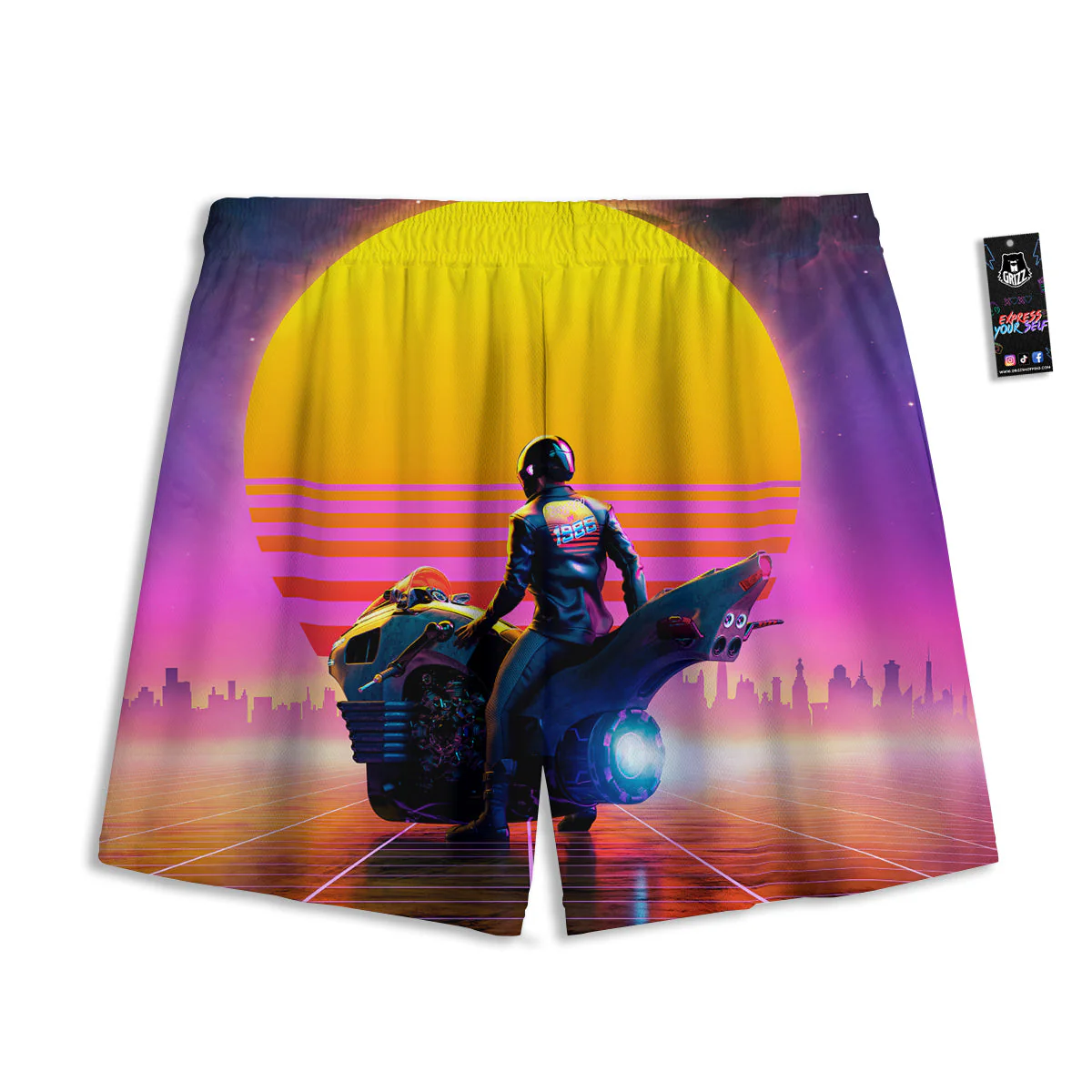 Cyberpunk Biker Print Mesh Shorts - Image 2