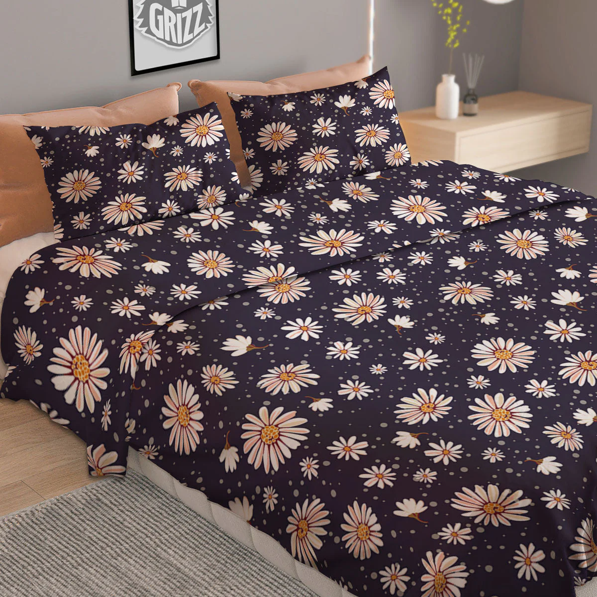 Daisy Flower Polka Dot Print Pattern Duvet Cover Bedding Set - Image 2