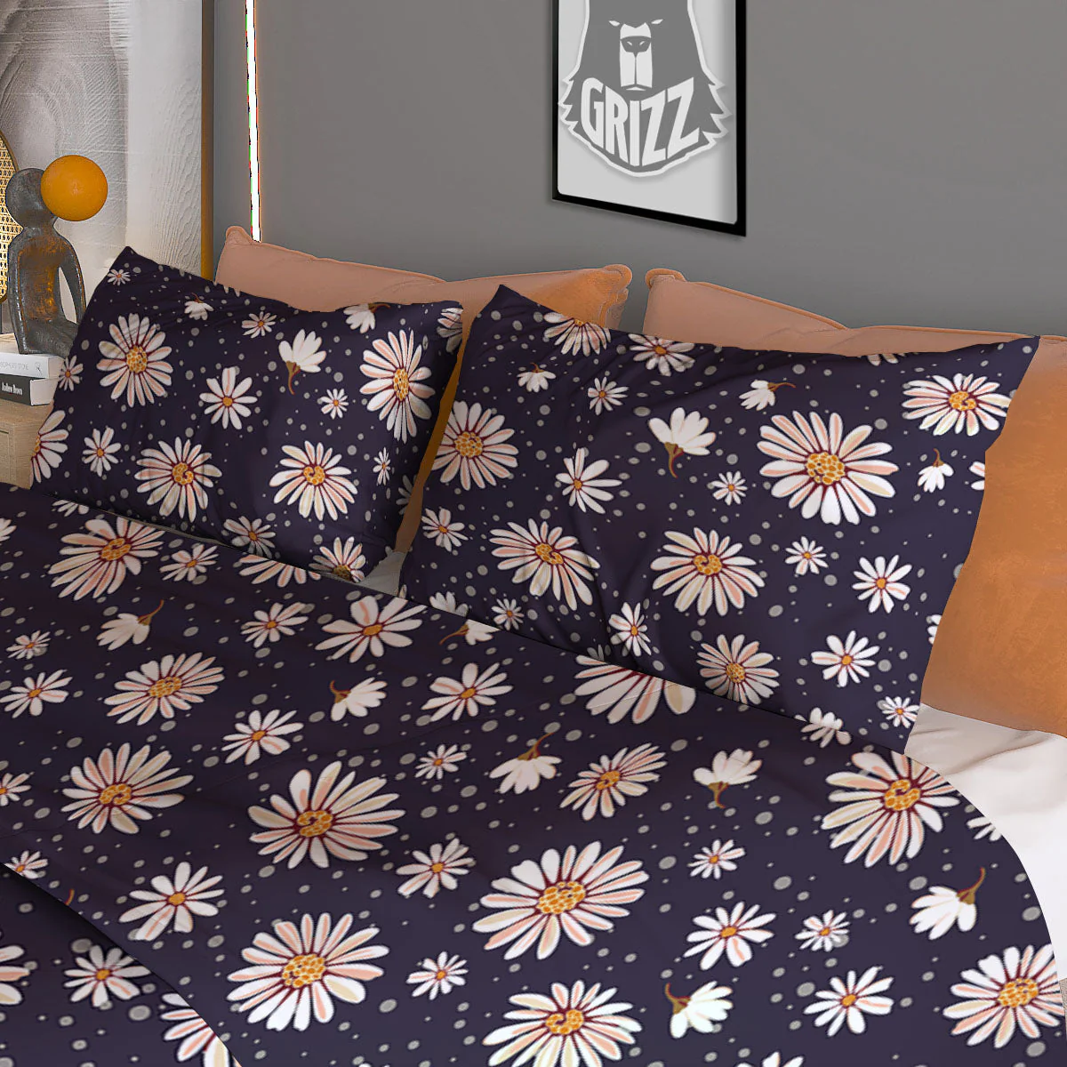 Daisy Flower Polka Dot Print Pattern Duvet Cover Bedding Set - Image 3