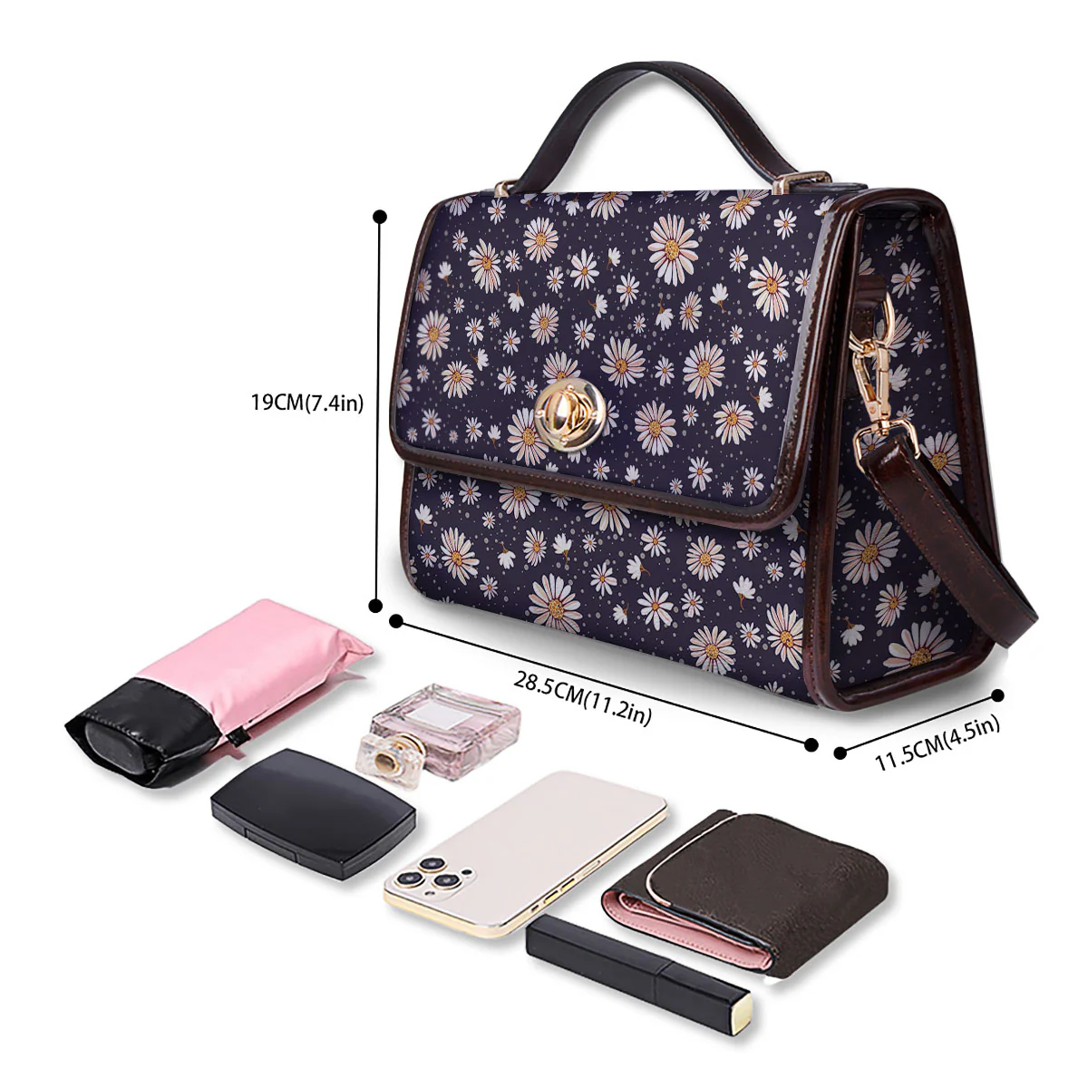 Daisy Flower Polka Dot Print Pattern Women's Satchel Bag - Image 4