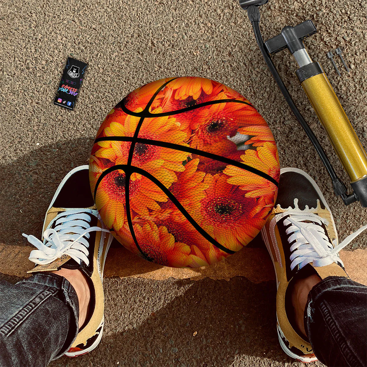 Daisy Orange Flower Print Basketball - Image 2