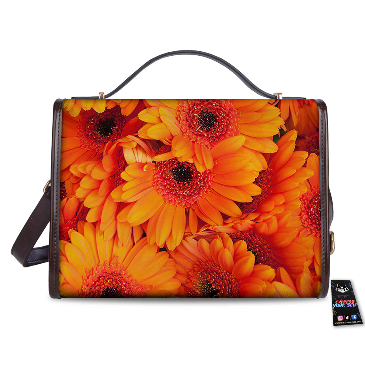 Daisy Orange Flower Print Women's Satchel Bag - Image 2