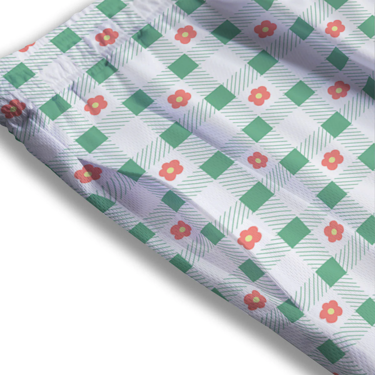 Daisy Tartan Green Print Pattern Mesh Shorts - Image 3