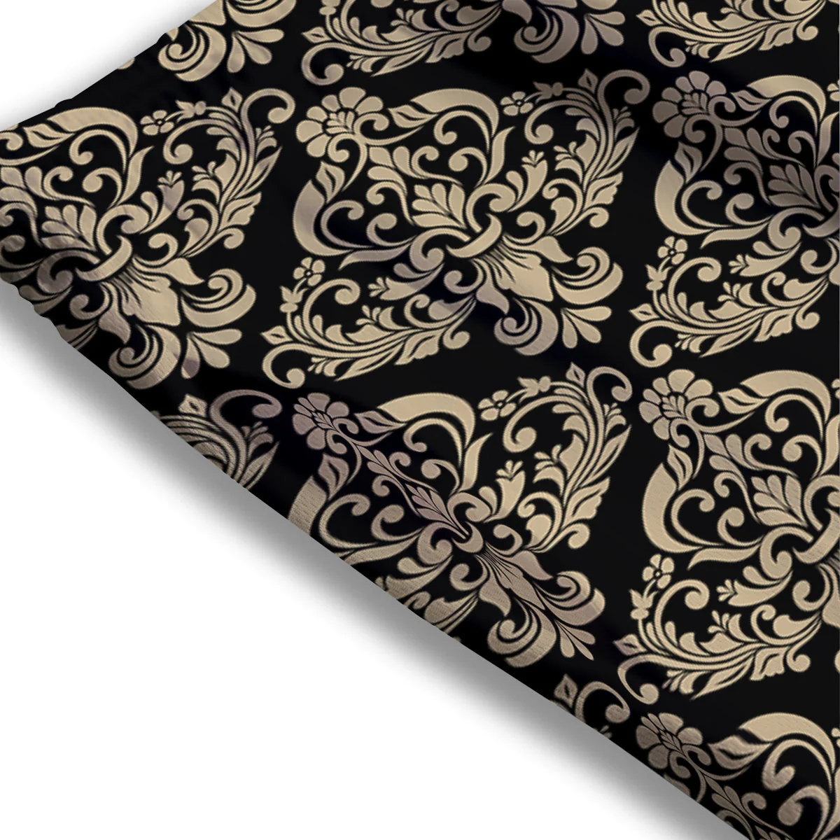 Damask Beige And Black Print Pattern Mesh Shorts - Image 3