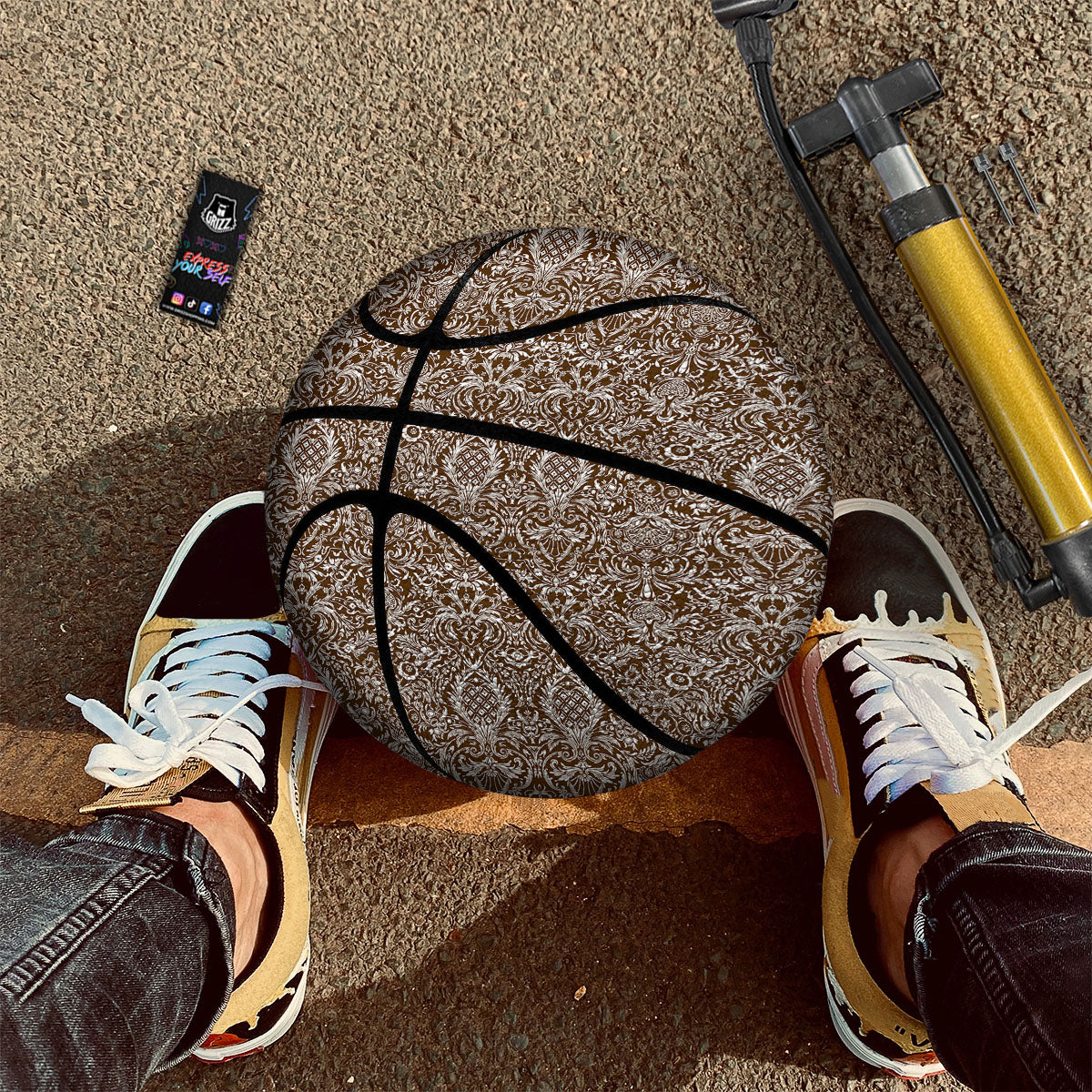 Damask Brown Print Pattern Basketball - Image 3