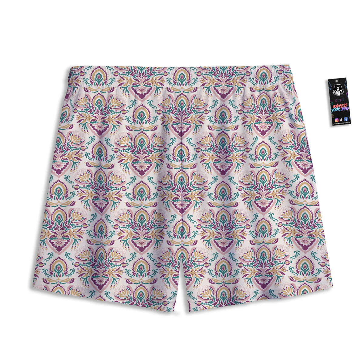 Damask Colorful Print Pattern Mesh Shorts - Image 2