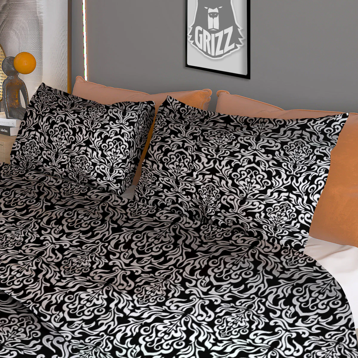 Damask Floral Black Western Print Duvet Cover Bedding Set - Image 3
