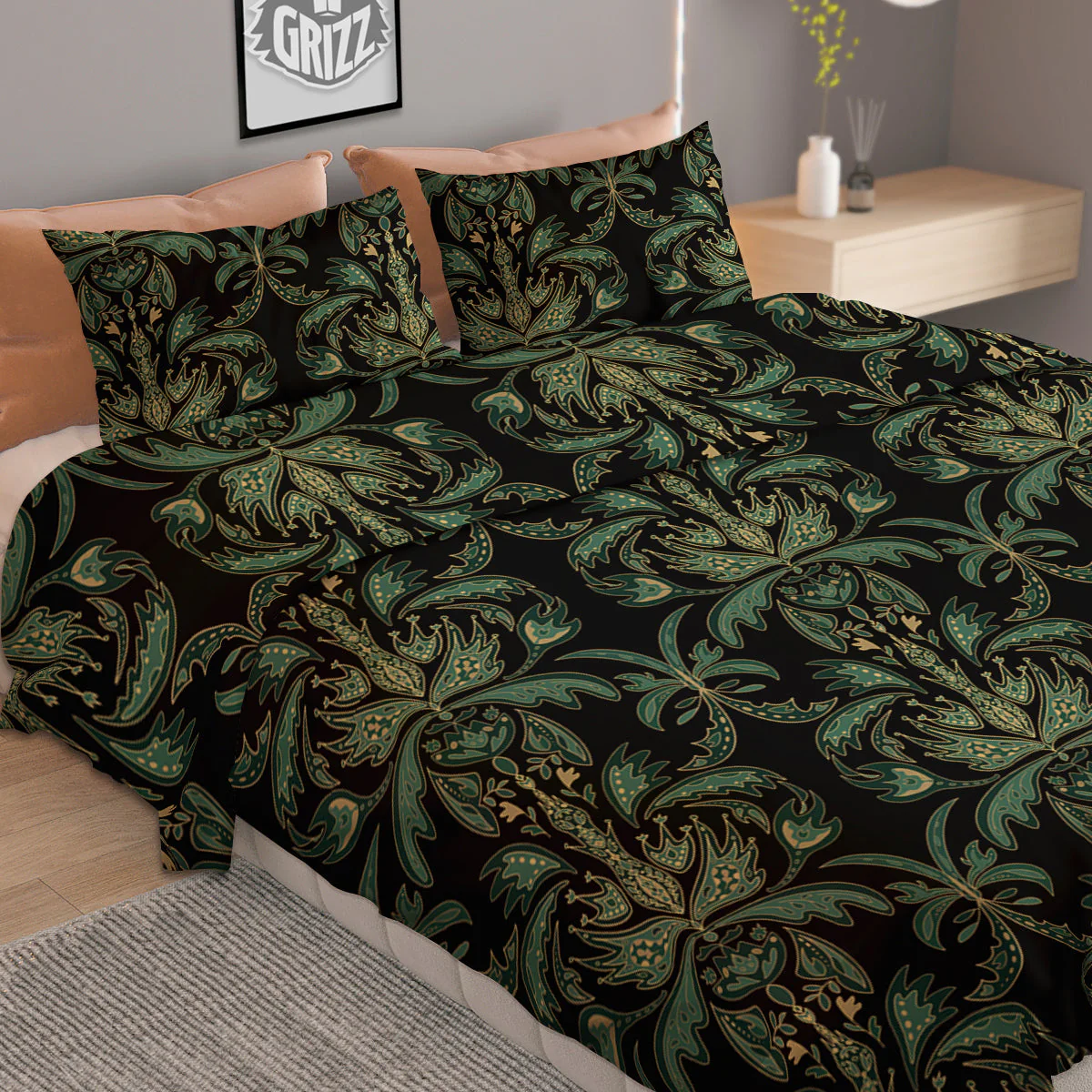 Damask Floral Western Vintage Print Pattern Duvet Cover Bedding Set - Image 2