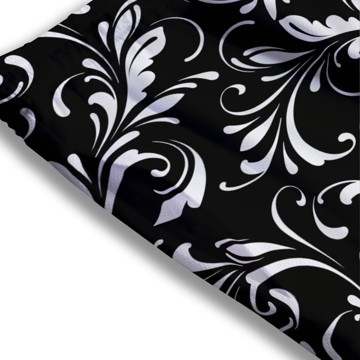 Damask White And Black Print Pattern Mesh Shorts - Image 3