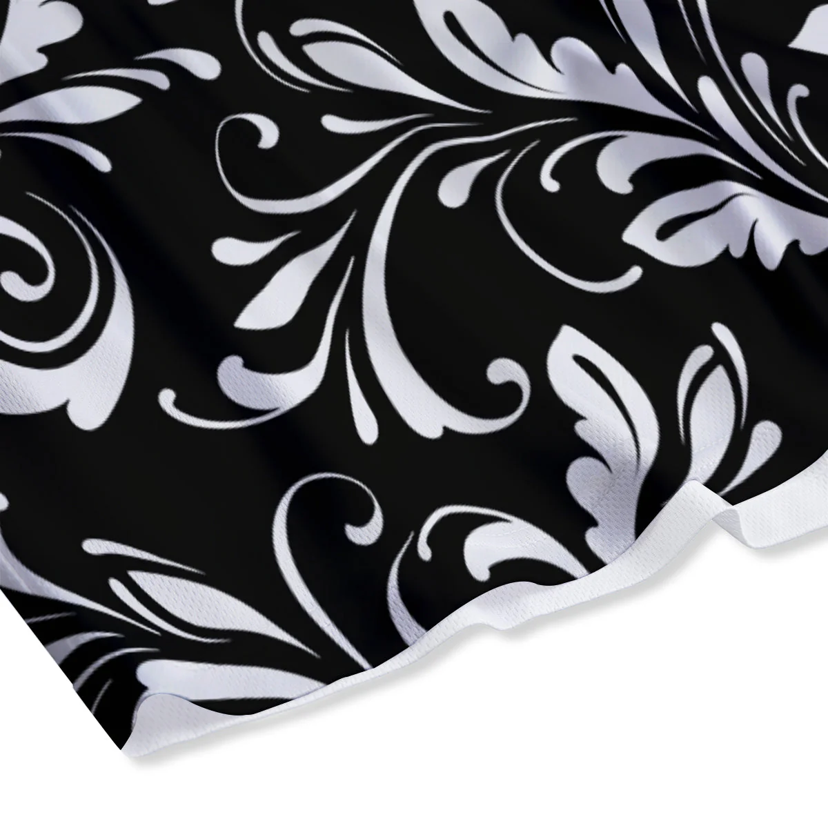 Damask White And Black Print Pattern Mesh Shorts - Image 4