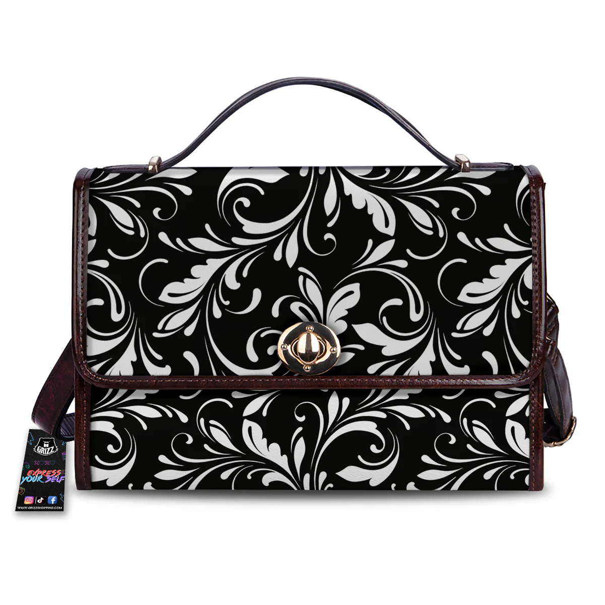 Damask White And Black Print Pattern Women's Satchel Bag