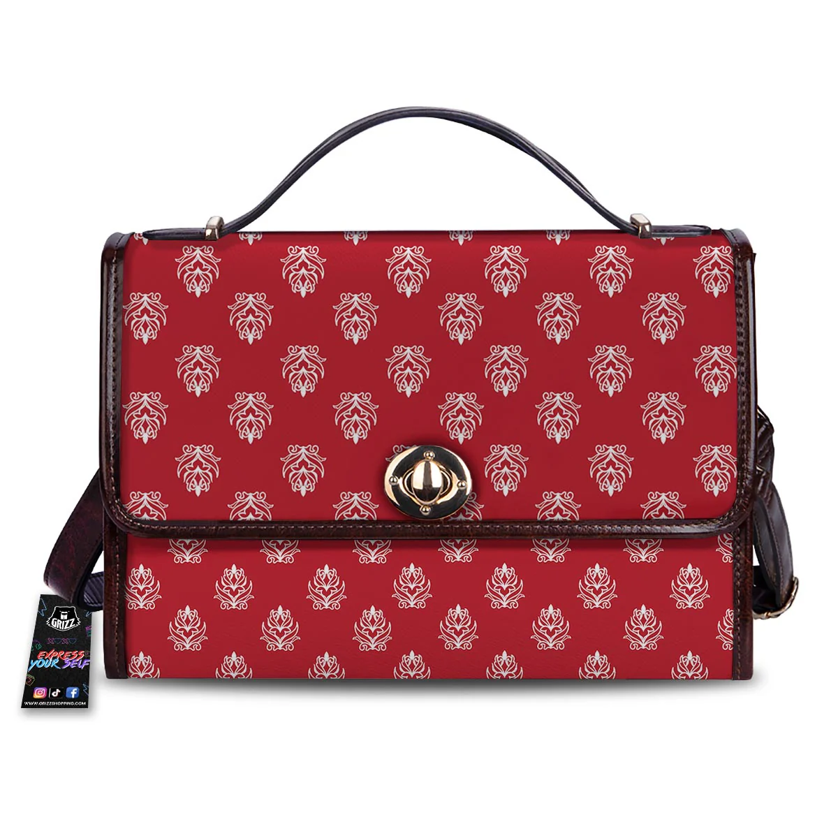 Damask White And Red Print Pattern Women's Satchel Bag