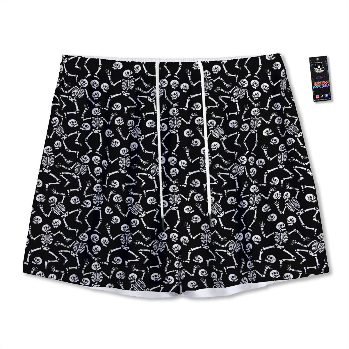 Dancing Party Skeleton Print Pattern Mesh Shorts