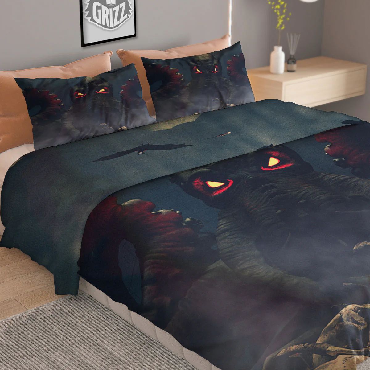 Dark Cthulhu Octopus And Bones Print Duvet Cover Bedding Set - Image 2