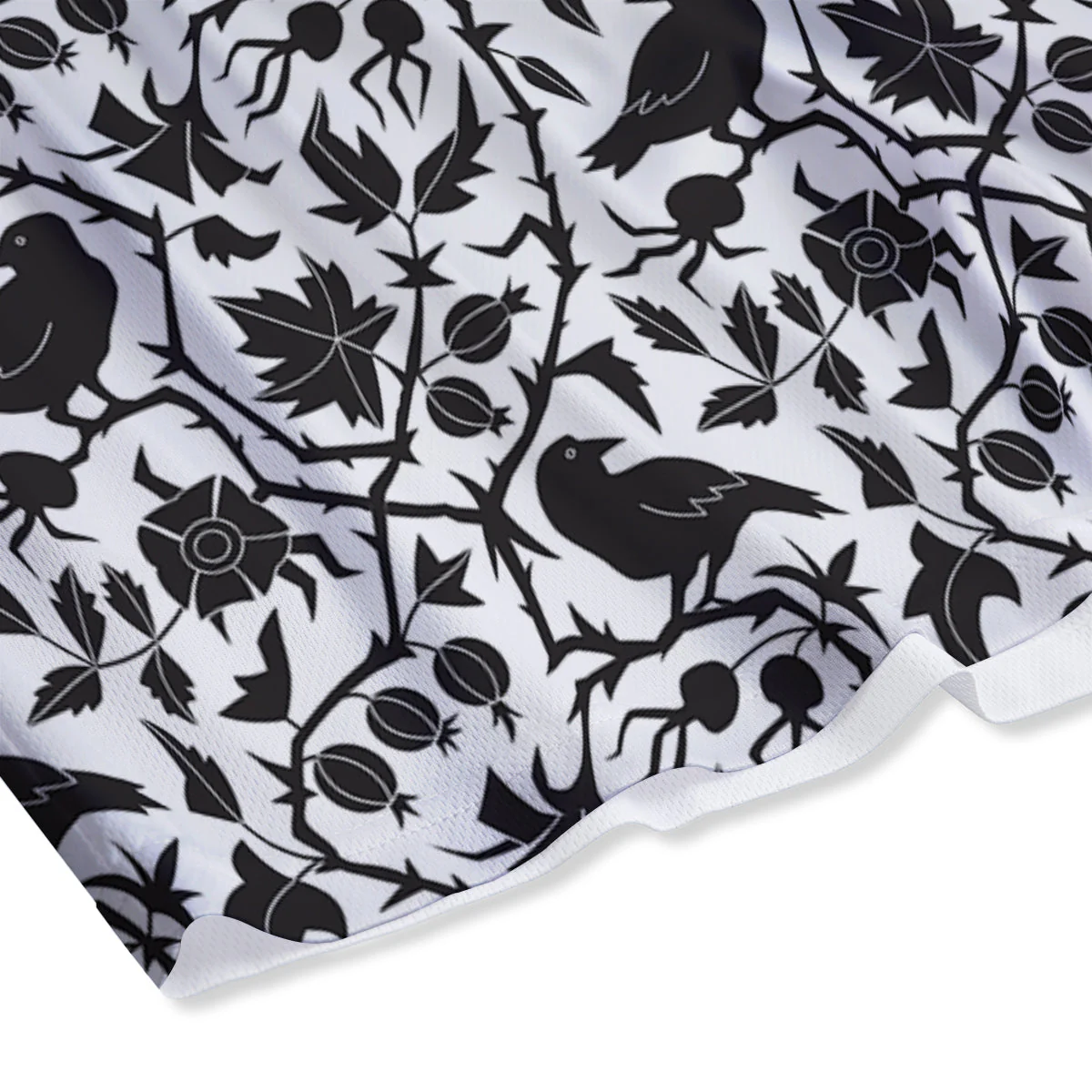 Dark Floral And Crow Print Pattern Mesh Shorts - Image 4