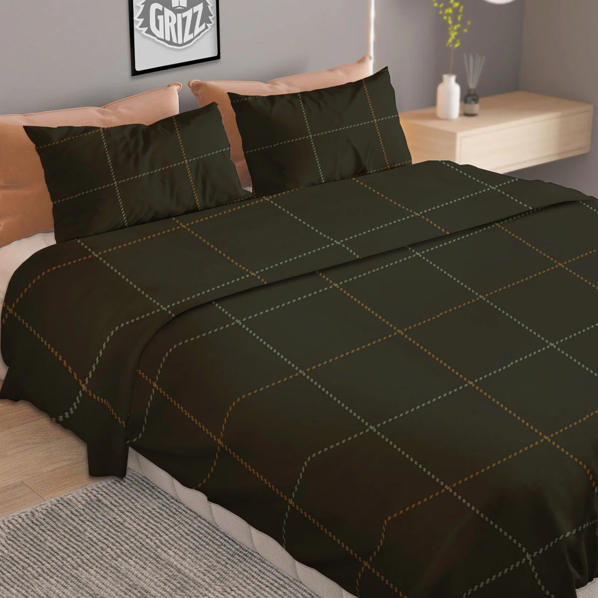 Dark Green Tattersall Print Pattern Duvet Cover Bedding Set - Image 2