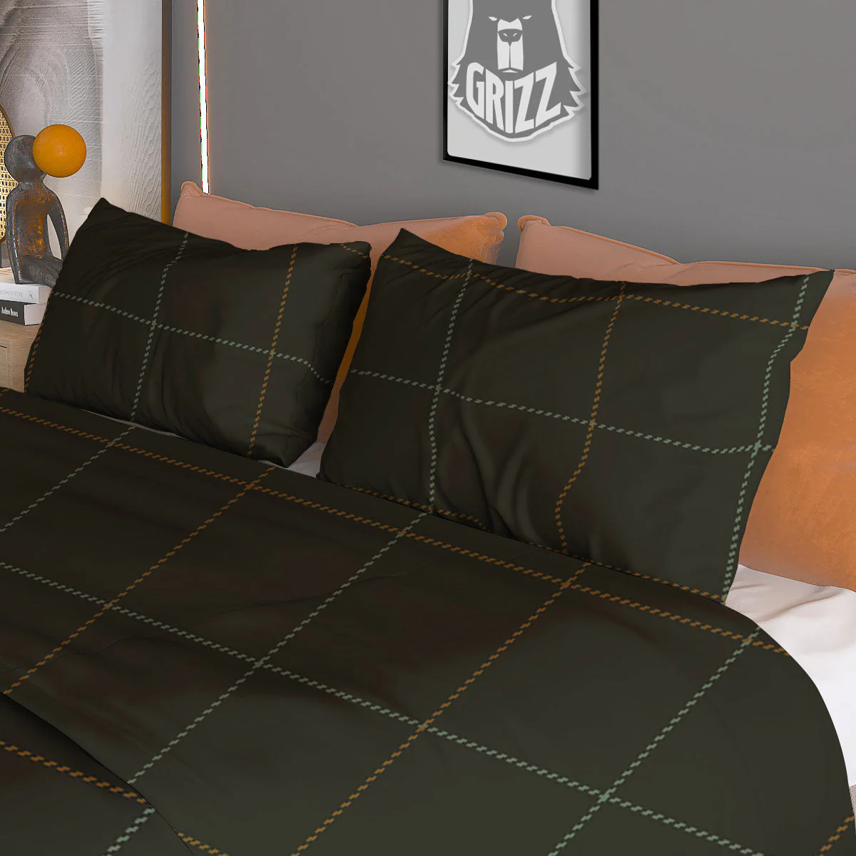 Dark Green Tattersall Print Pattern Duvet Cover Bedding Set - Image 3