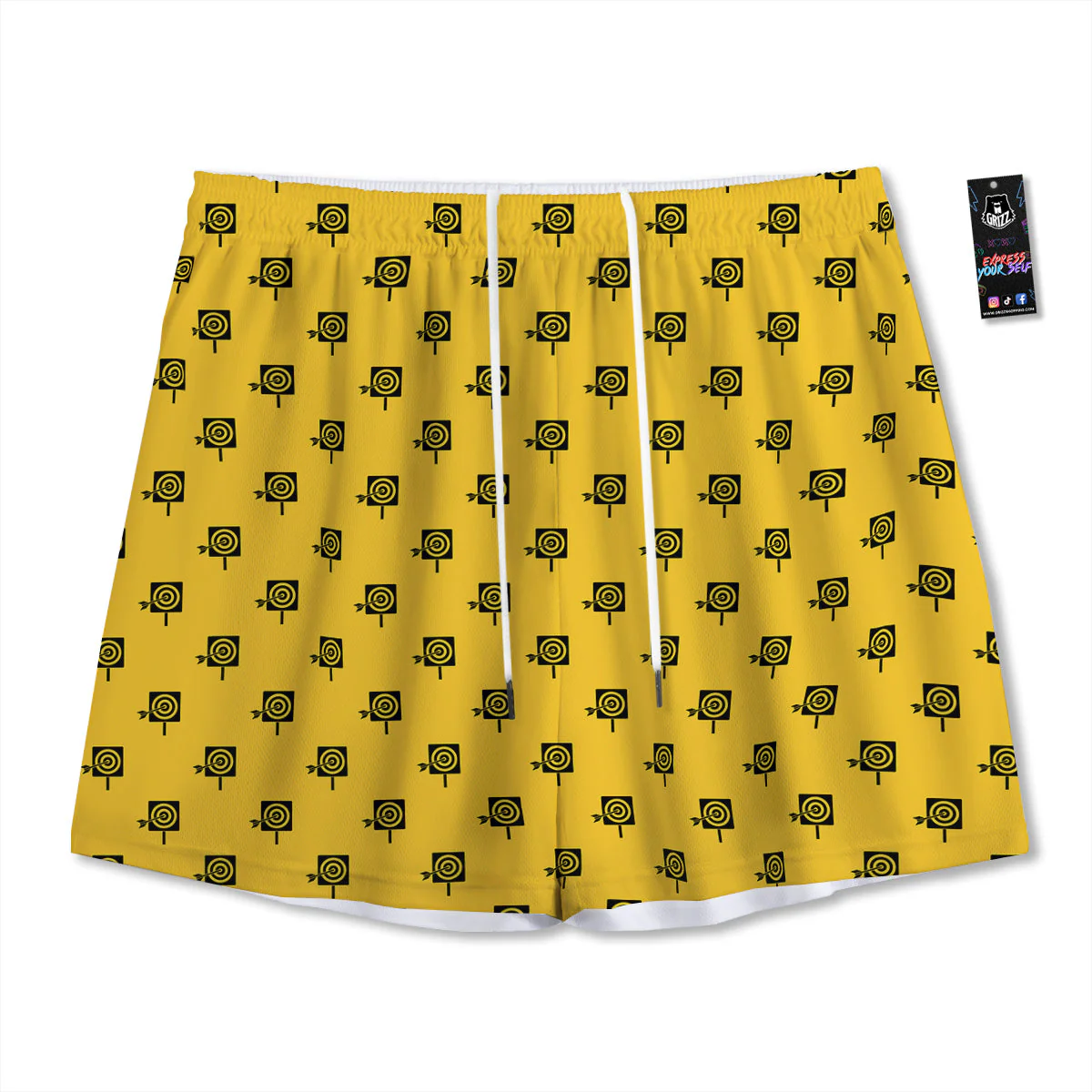 Dart Yellow And Black Print Pattern Mesh Shorts