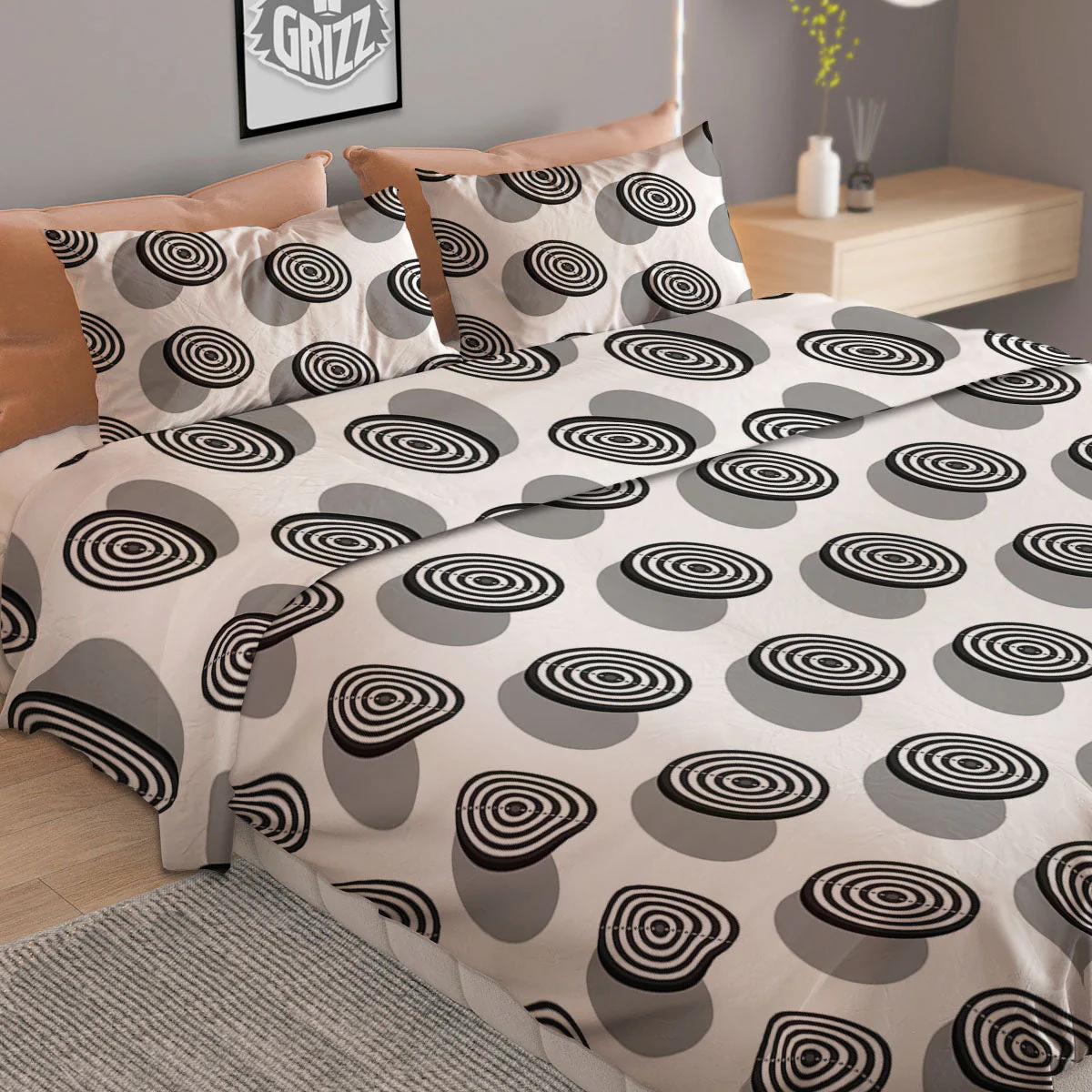 Dartboard White And Black Print Pattern Duvet Cover Bedding Set - Image 2