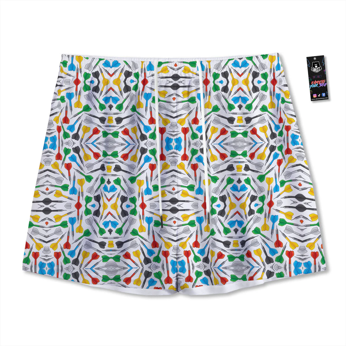 Darts Colorful Print Pattern Mesh Shorts
