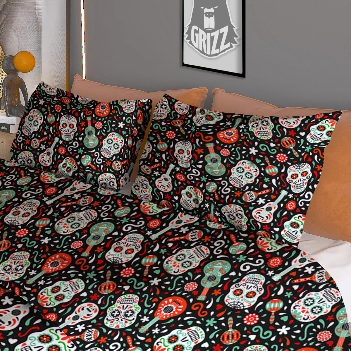 Day Of The Dead Calaveras Print Pattern Duvet Cover Bedding Set - Image 3