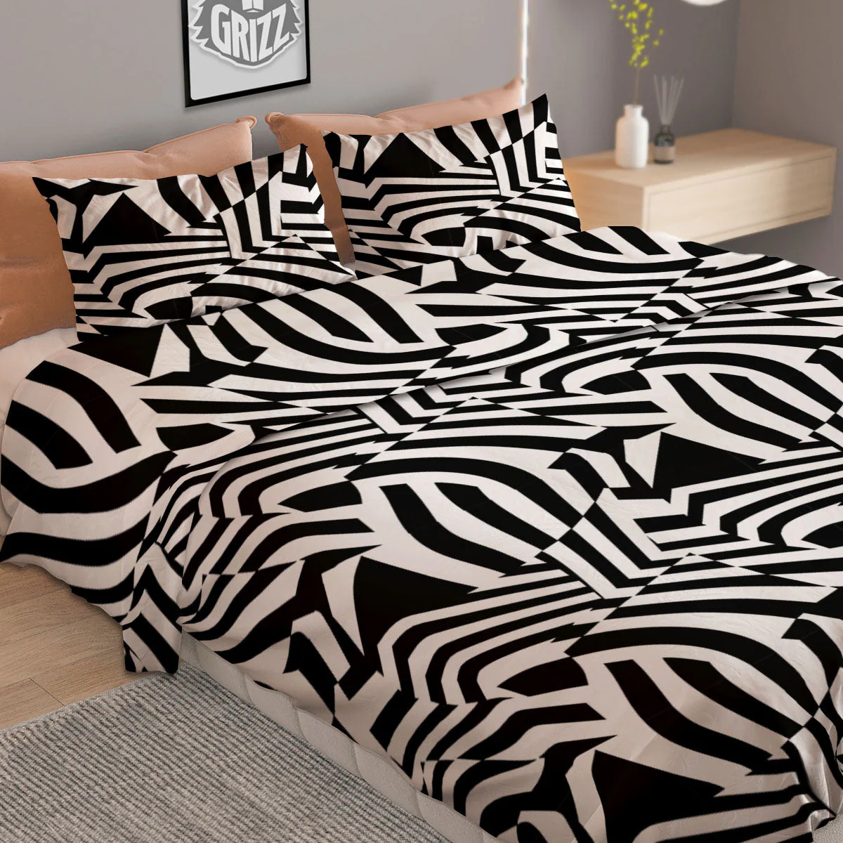 Dazzle White And Black Print Pattern Duvet Cover Bedding Set - Image 2