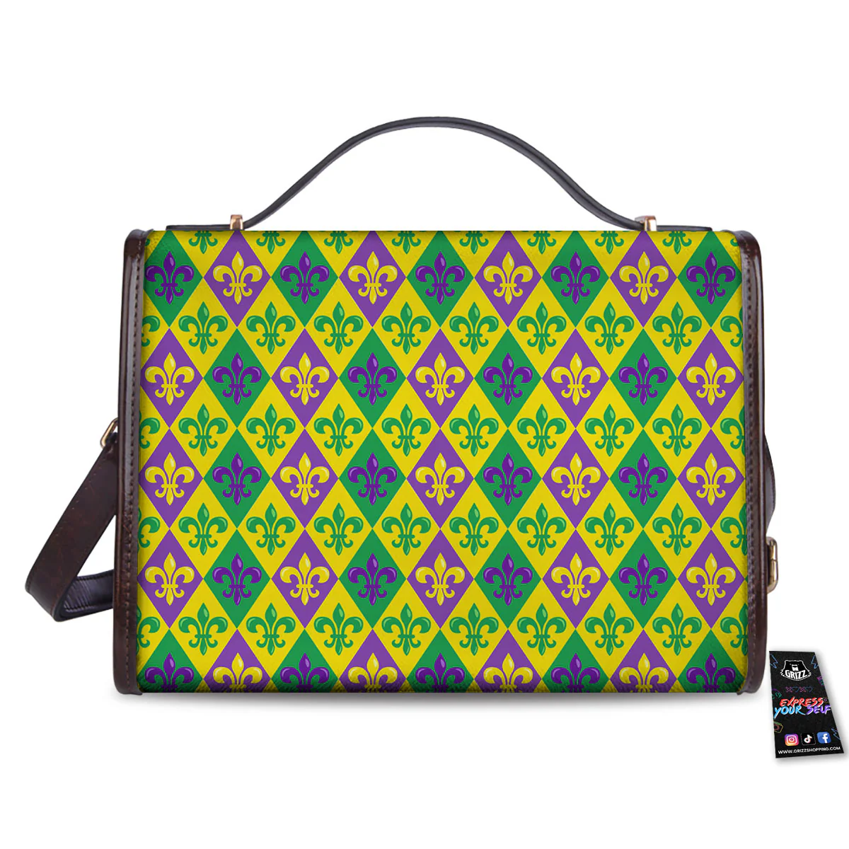 De Lis Mardi Gras Print Pattern Women's Satchel Bag - Image 2