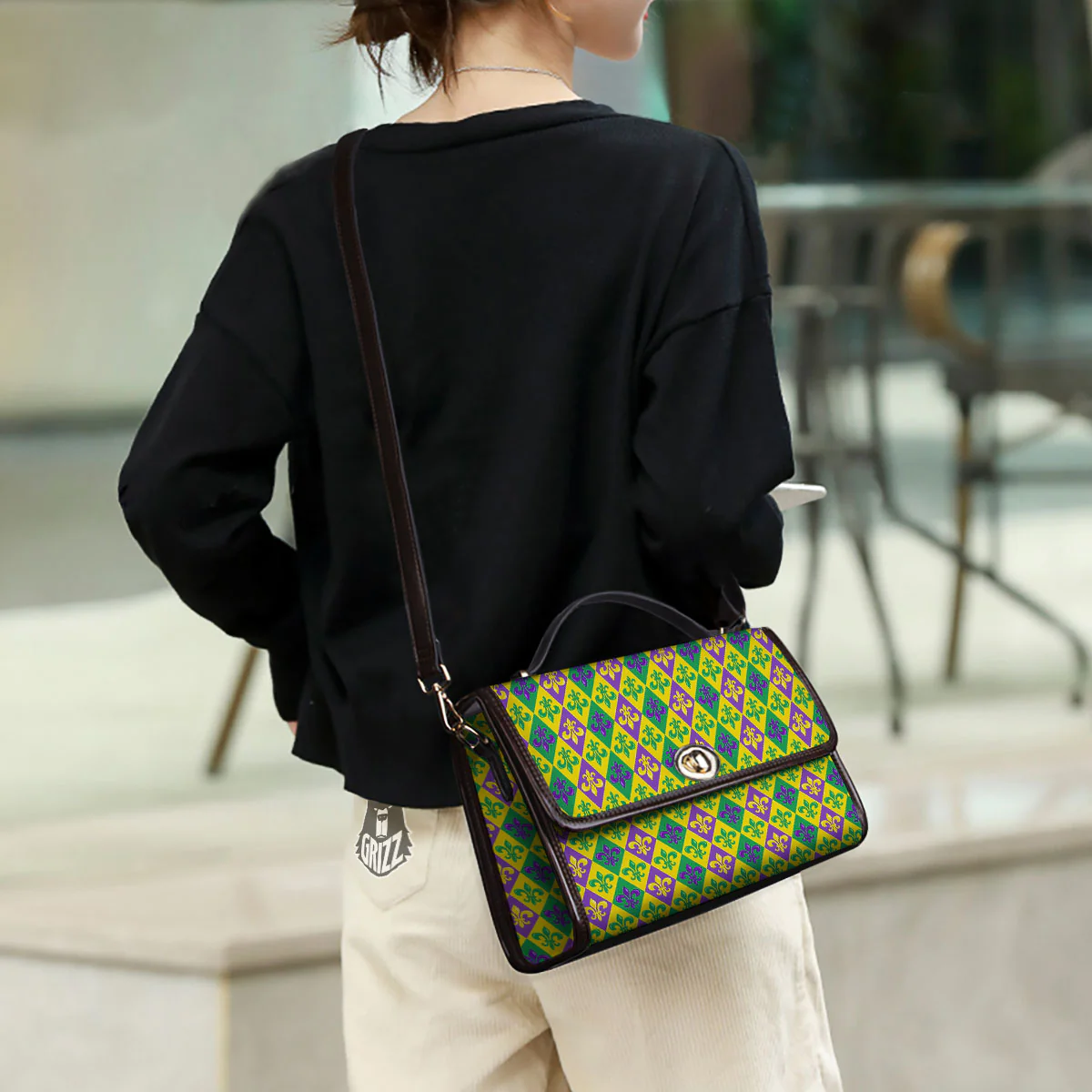 De Lis Mardi Gras Print Pattern Women's Satchel Bag - Image 3