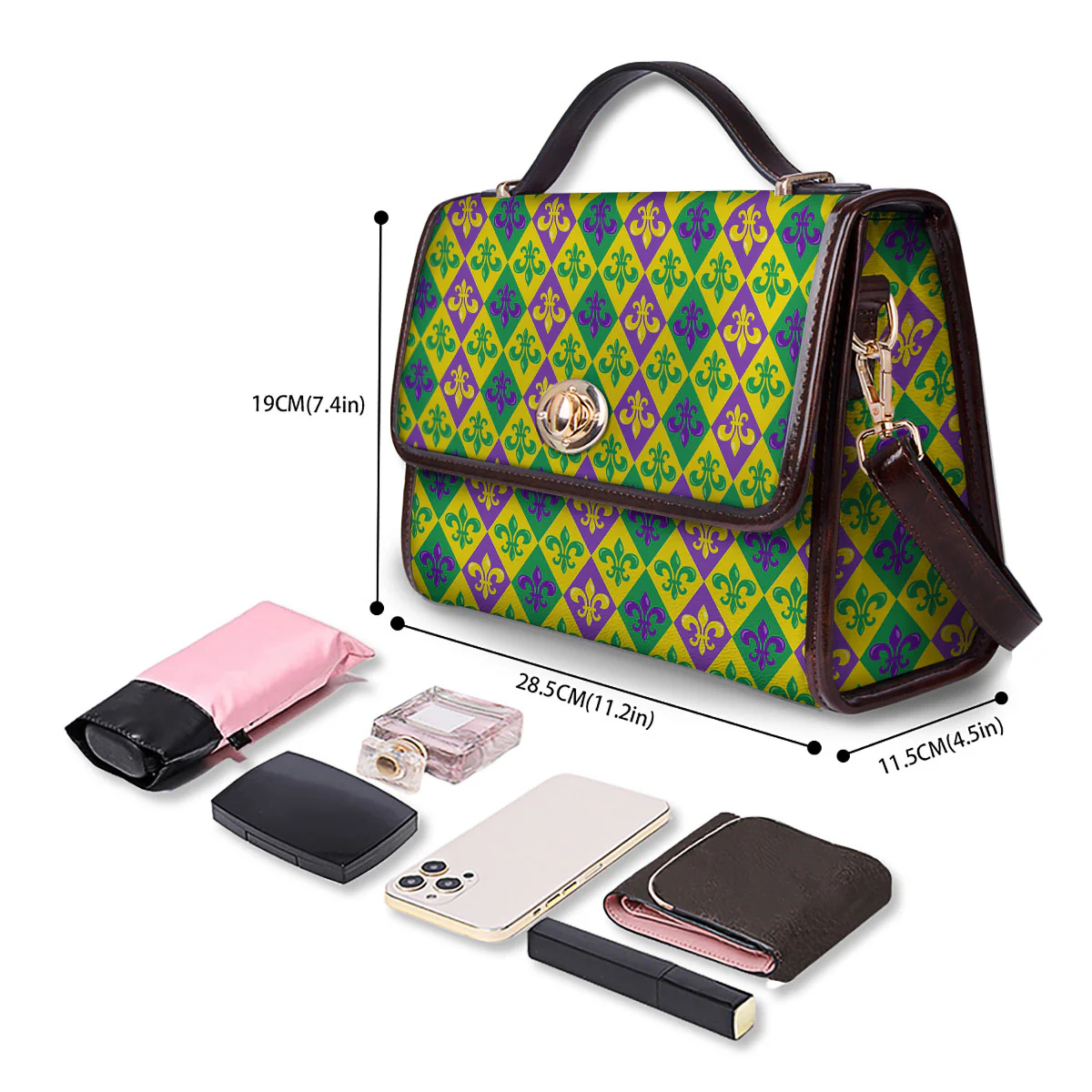 De Lis Mardi Gras Print Pattern Women's Satchel Bag - Image 4