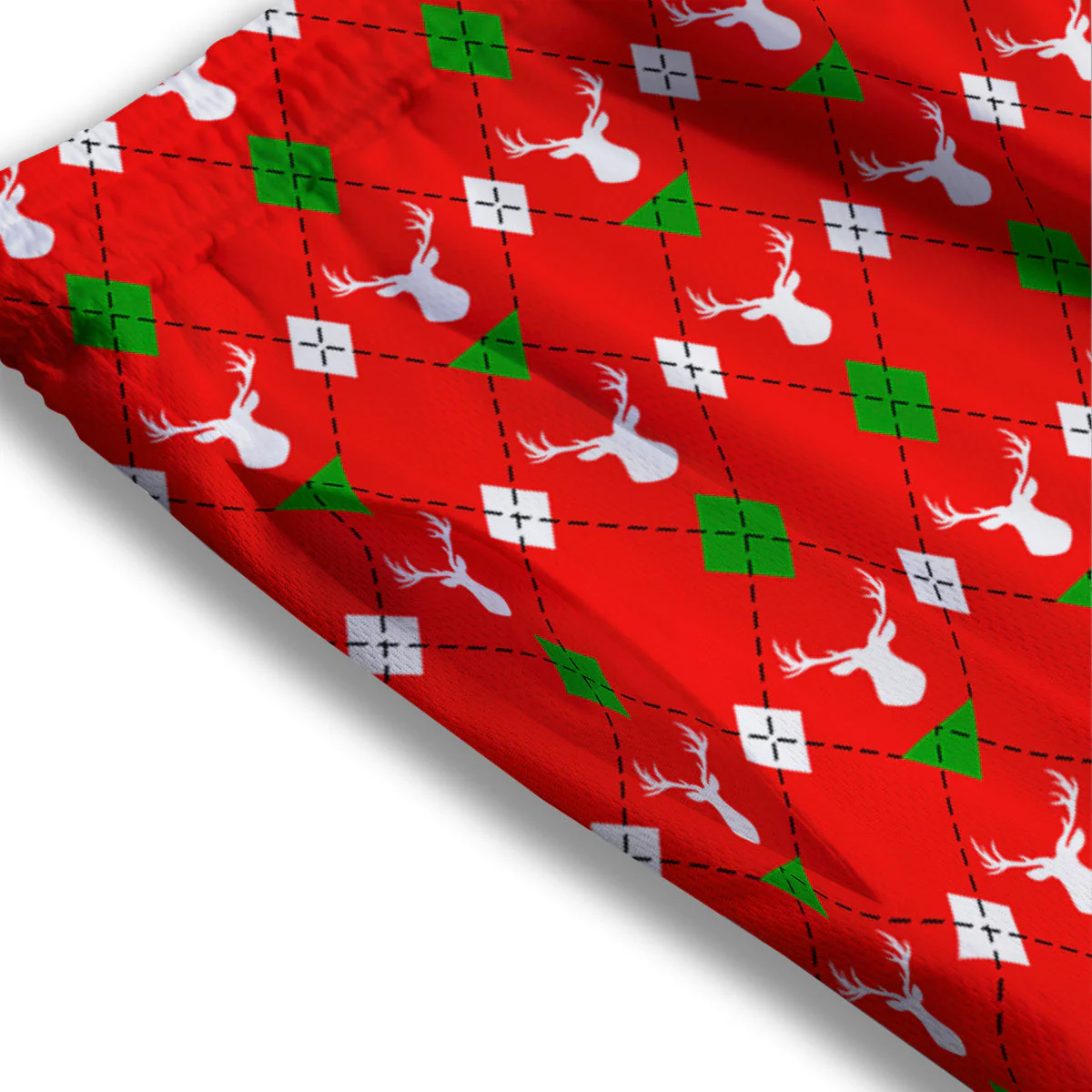 Deer Argyle Christmas Print Pattern Mesh Shorts - Image 3