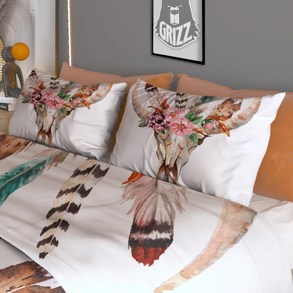 Deer Skull Boho Floral Print Duvet Cover Bedding Set - Image 3