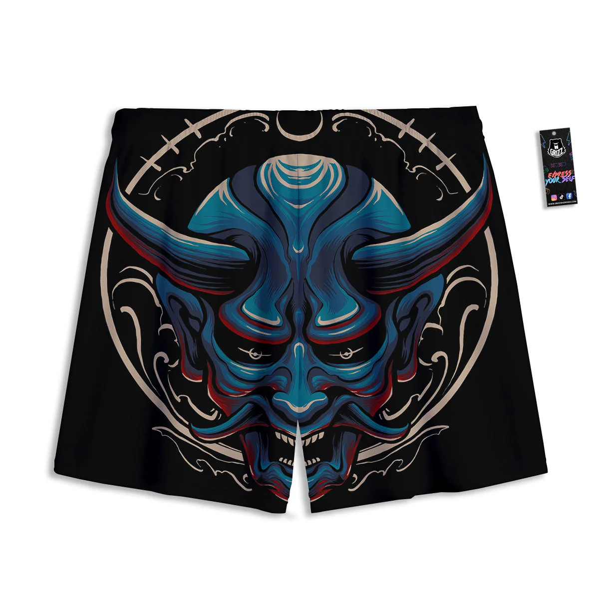 Demon Japanese Blue Print Mesh Shorts - Image 2