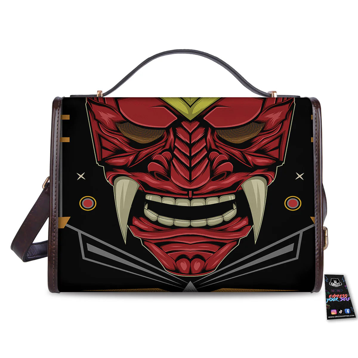 Demon Mask Red Japanese Print Women's Satchel Bag - Image 2