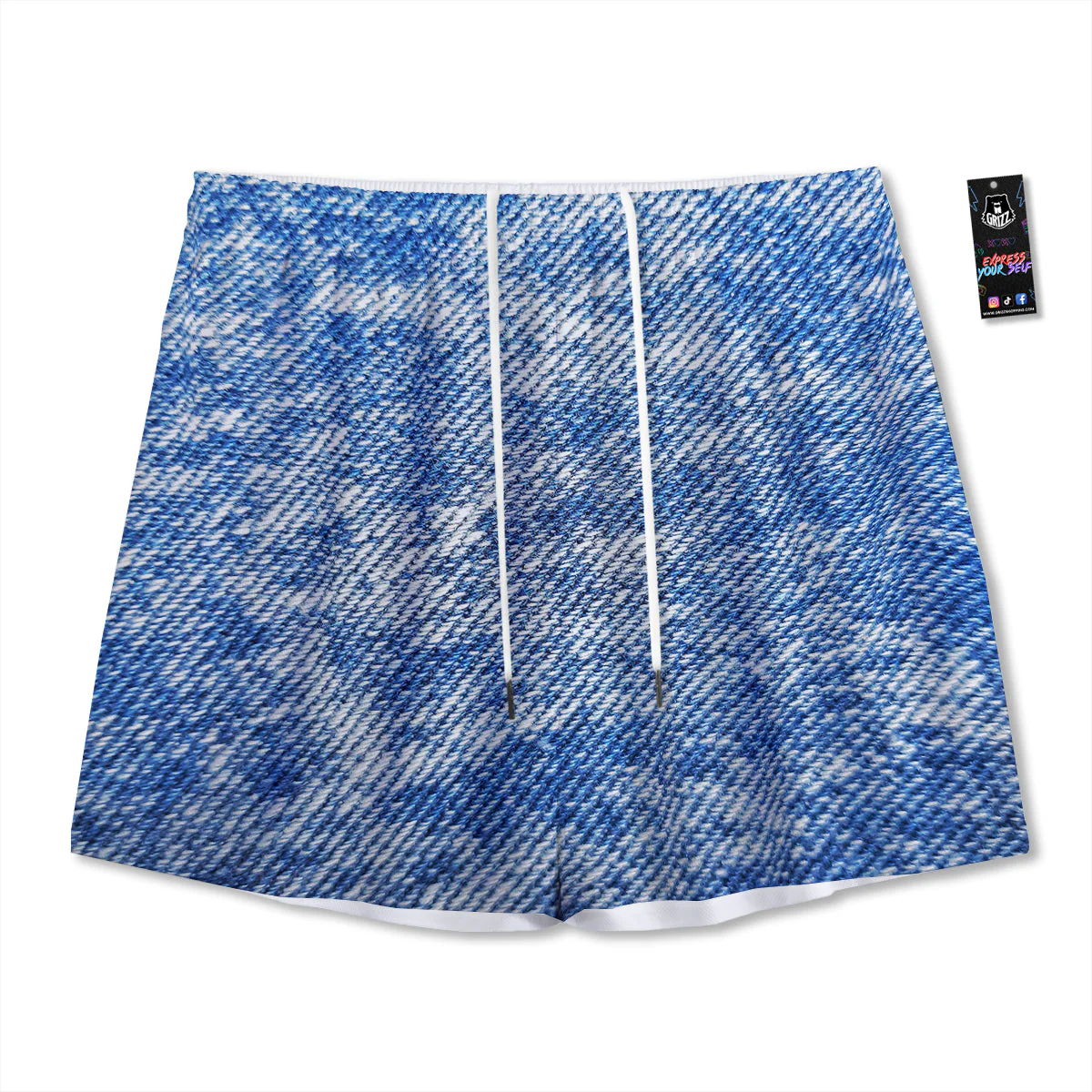 Denim Jeans Acid Wash Print Pattern Mesh Shorts