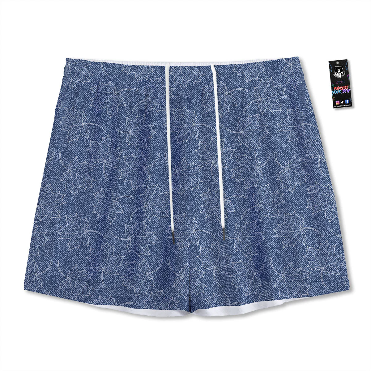 Denim Jeans Maple Leaf Print Pattern Mesh Shorts