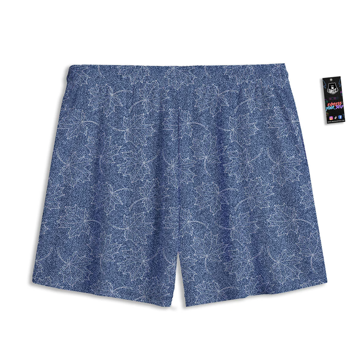 Denim Jeans Maple Leaf Print Pattern Mesh Shorts - Image 2