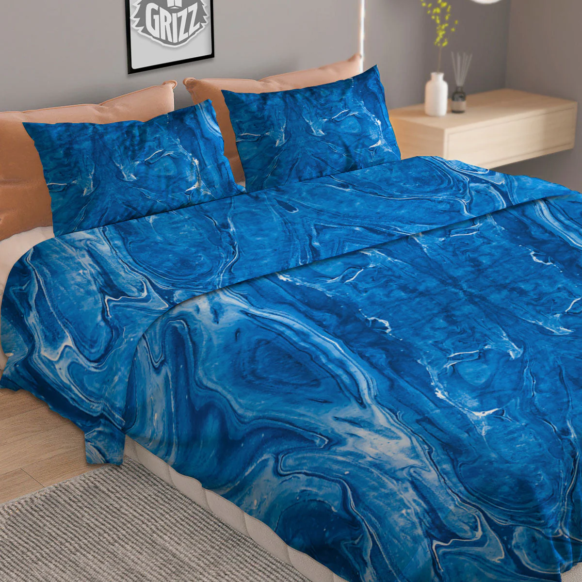 Denim Jeans Marble Print Pattern Duvet Cover Bedding Set - Image 2