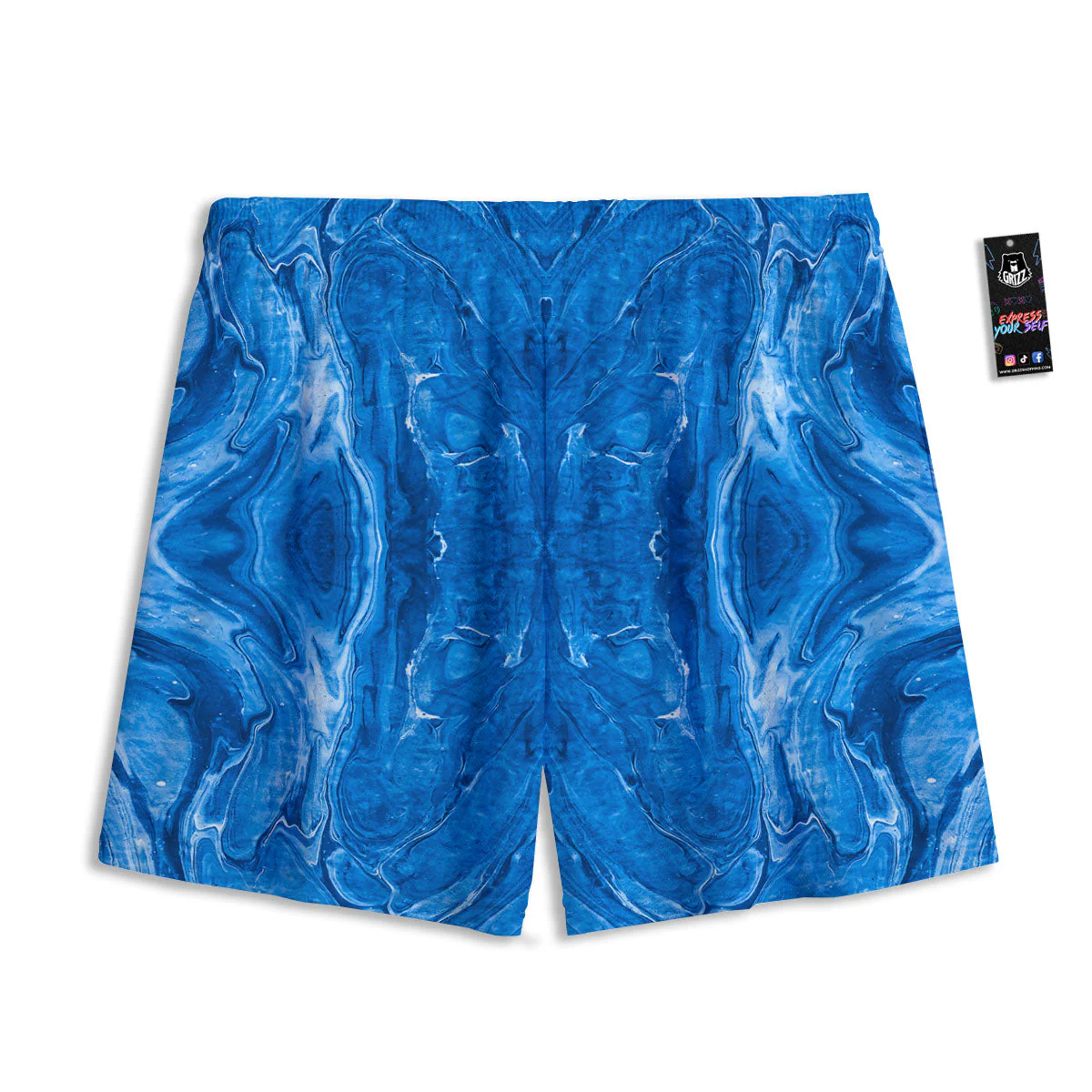 Denim Jeans Marble Print Pattern Mesh Shorts - Image 2